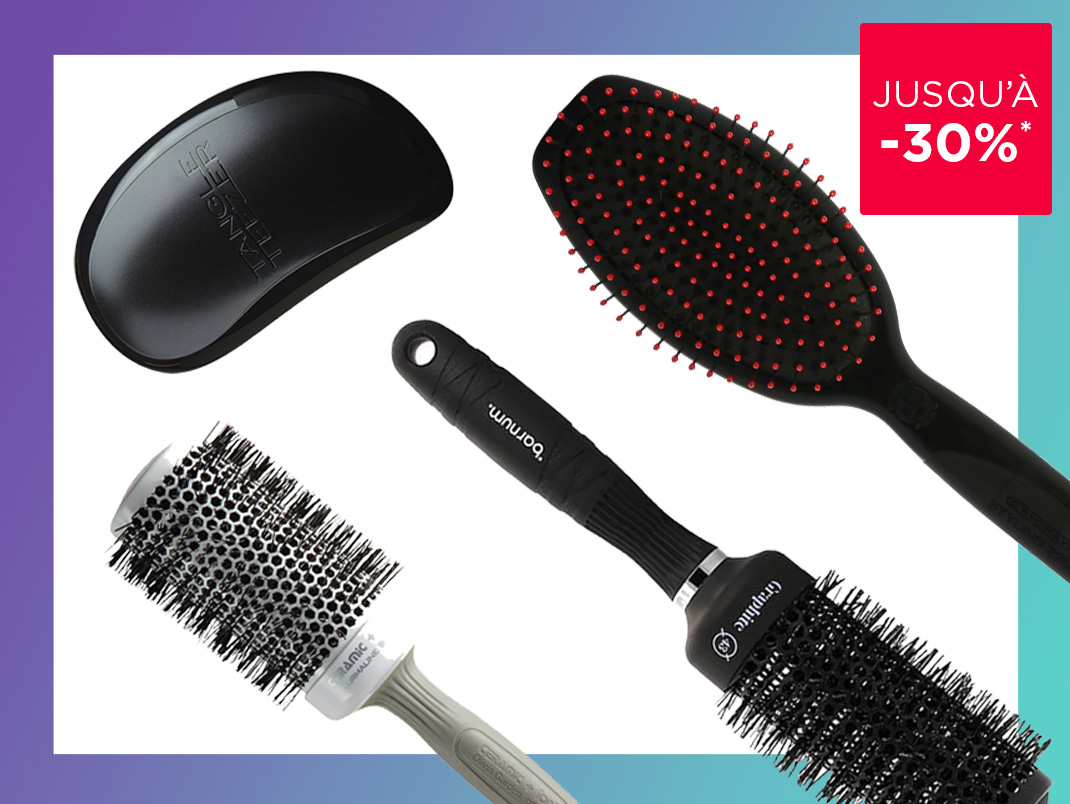 À la recherche d’une nouvelle brosse ? Bienvenue au festival des brosses ! Que ce soit pour les brushings, pour le brossage de tous les jours ou pour trouver une brosse spécialement conçue pour les cheveux bouclés, nous avons une brosse pour vous.